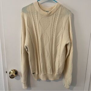 Vintage Izod Lacoste Men’s Cableknit Sweater Cream Argyle Made in USA Medium